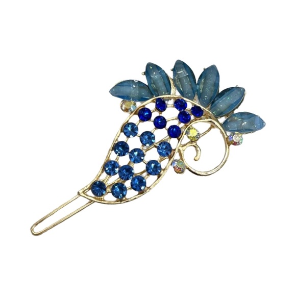 Accessories - Elegant Blue and Gold Crystal Hair Clip
